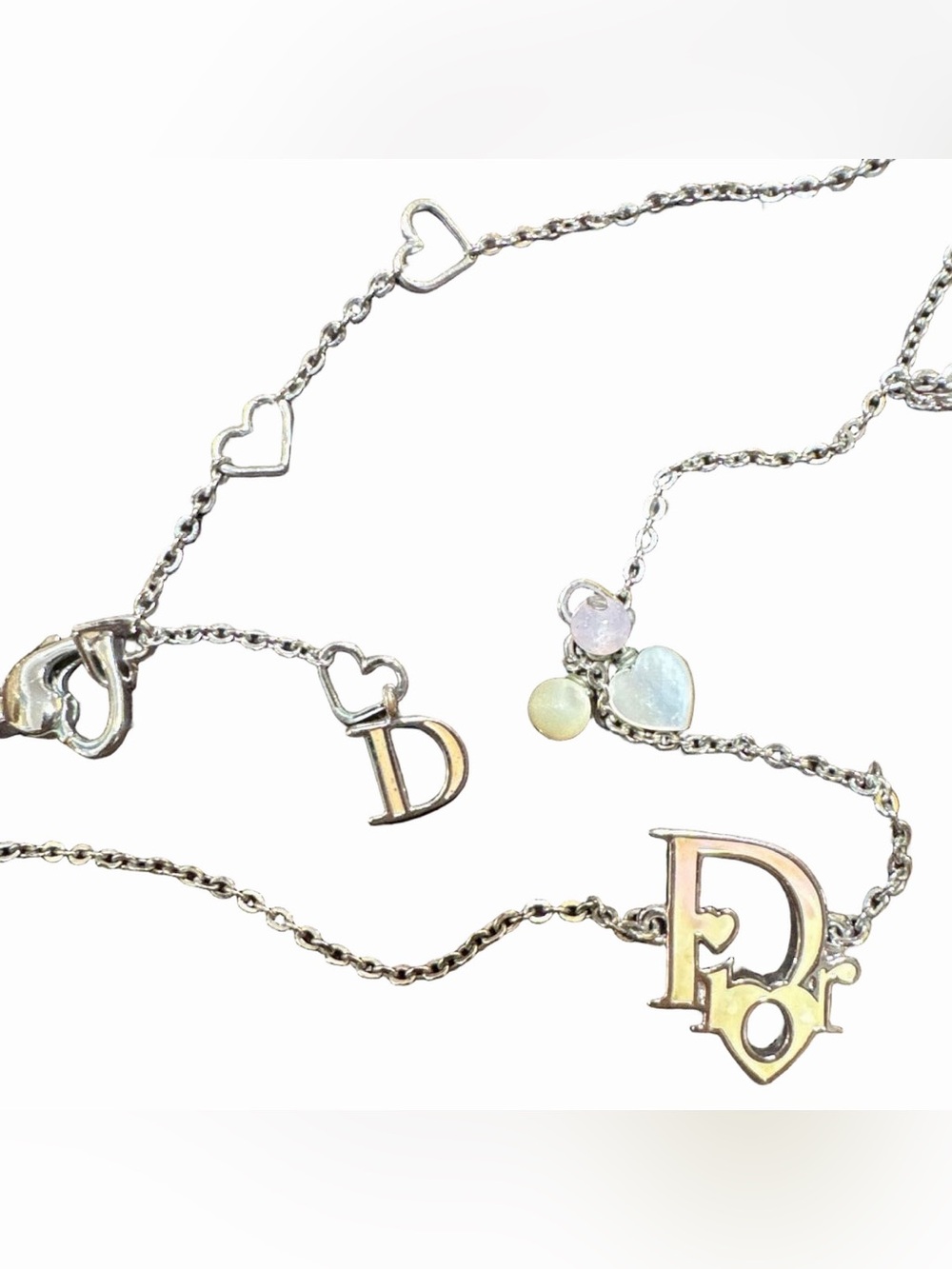 Dior Vintage Silver Logo Heart Necklace